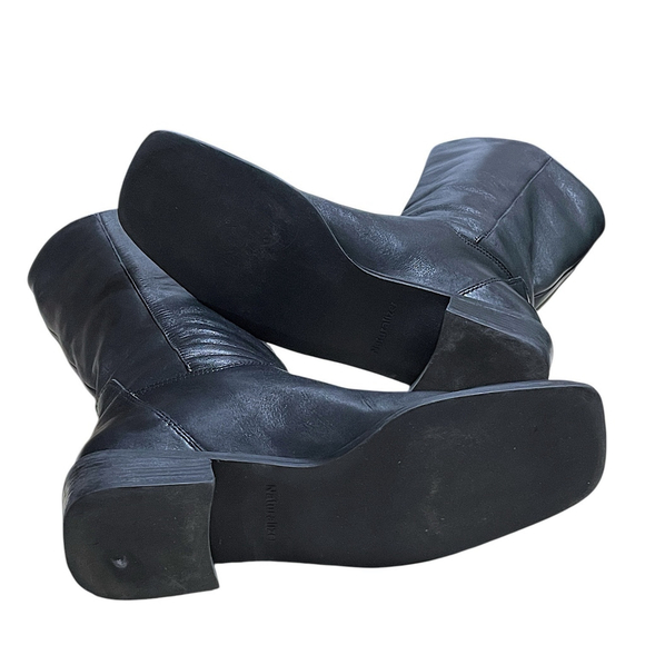 Naturalizer Womens 8M Boots Mid Calf Pull On Square Toe Leather Black 885N41 - Picture 5 of 11